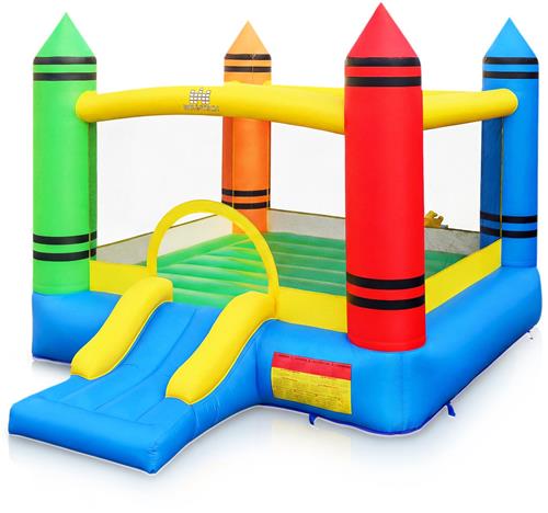 COSTWAY Opblaasbaar springkasteel springkasteel draagbaar kasteel met glijbaan, opbergtas, reparatieset en haringen, zonder ventilator, 350 x 273 x 226 cm