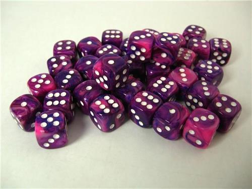 Chessex Festive Violet/white D6 12mm Dobbelsteen Set (36 stuks)