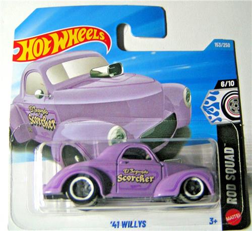HOT WHEELS '41 WILLY'S EL SEGUNDO SCORCHER MATTE PURPLE 153/250 HW ROD SQUAD 6/10 2026 1:64 SHORT CARD