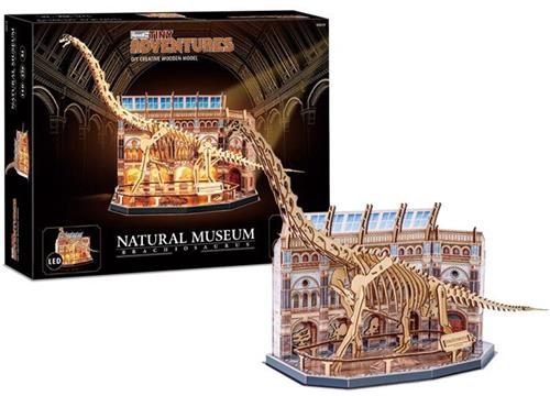 3D houten puzzel - REVELL - Tiny Adventures - Natuurmuseum - Brachiosaurus - LED
