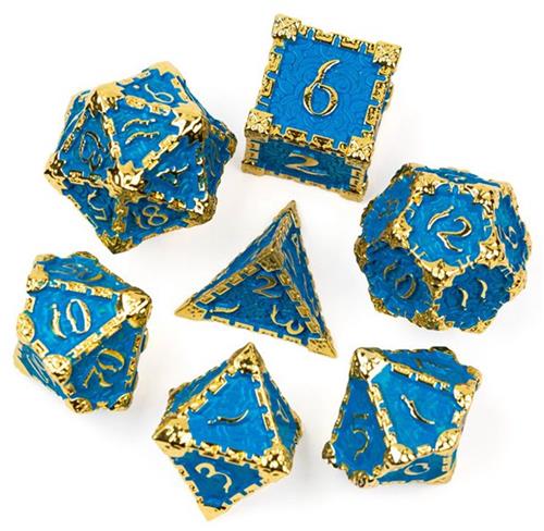 Dobbelstenenset Metaal Blauw Goud