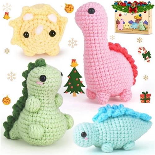 BOTC Haakpakket voor beginners - Beginners haakset - DIY haakpakketten met dieren - 4 dinosaurussen (40% extra garen)