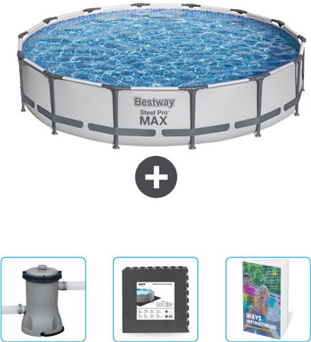 Bestway Rond Steel Pro MAX Zwembad - 427 x 84 cm - Grijs - Inclusief Pomp Vloertegels - Zwembadgids