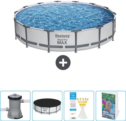 Bestway Rond Steel Pro MAX Zwembad - 427 x 84 cm - Grijs - Inclusief Pomp Afdekzeil - Testrips - Zwembadgids