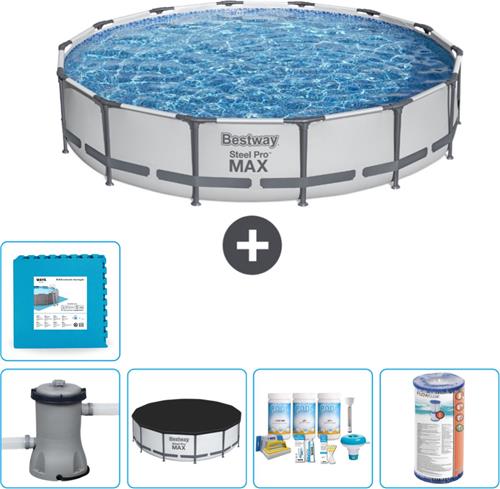 Bestway Rond Steel Pro MAX Zwembad - 427 x 84 cm - Grijs - Inclusief Pomp Afdekzeil - Onderhoudspakket - Filter - Vloertegels