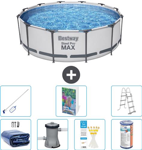 Bestway Rond Steel Pro MAX Zwembad - 366 x 100 cm - Grijs - Inclusief Pomp - Ladder Filter - Schoonmaakset - Solarzeil - 8-delig
