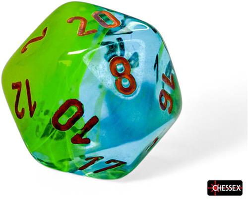 Chessex dobbelstenen set Plasma Green-Teal Luminary 7 stuks oranje cijfers.