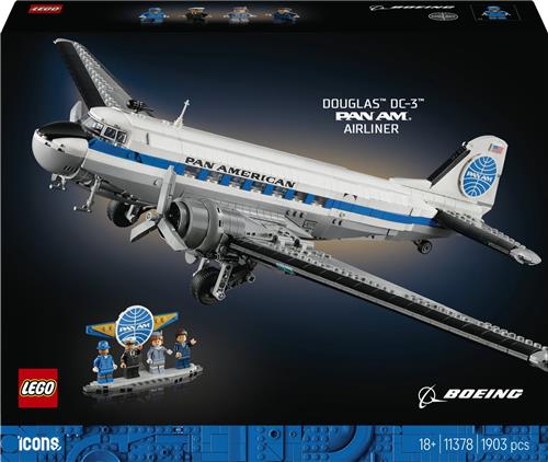 LEGOÂ® Icons Douglas DC-3 PAN AMÂ® Passagiersvliegtuig - Vintage Vliegtuigmodel - Retrodecoratie voor Thuis en op Kantoor - LEGO Bouwset voor Volwassenen - Cadeau voor Vliegtuigliefhebbers - 4 Minifiguren - 11378