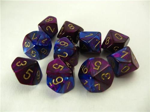 Chessex Gemini Blue-Purple/gold D10 Dobbelsteen Set (10 stuks)