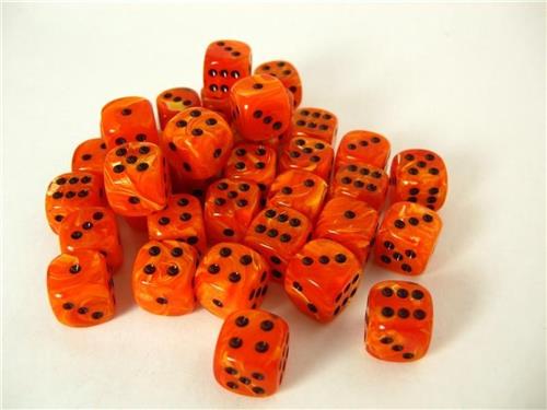 Chessex Vortex Orange/black D6 12mm Dobbelsteen Set (36 stuks)