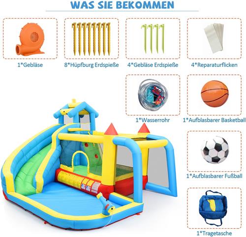Opblaasbaar springkasteel voor kinderen - 3-10 jaar - buitenspringkasteel met glijbaan - springgedeelte - zwembad - voetbalnet