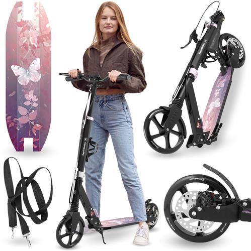 HyperMotion Skyline Step voor Volwassenen en Kinderen  Opvouwbare Aluminium Step met Schokdempers, Handrem en Grote Wielen