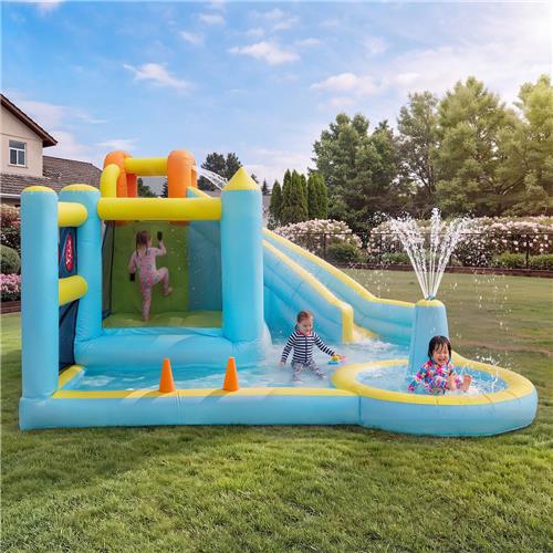Opblaasbaar kasteel voor kinderen - glijbaan zwembad - opblaasbaar water-speelkasteel - buitentuin water speeltuin - met ventilator