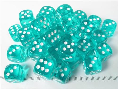 Chessex 36 x D6 Set Translucent 12mm - Teal/White