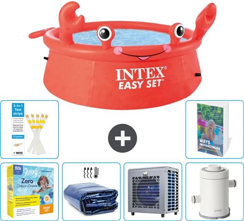 Intex Rond Opblaasbaar Easy Set Zwembad - 183 x 51 cm - Rood - Krab - Inclusief Onderhoudspakket - Solarzeil - Warmtepomp - Zwembadfilterpomp - 7-delig