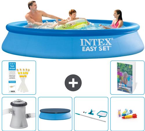 Intex Rond Opblaasbaar Easy Set Zwembad - 305 x 61 cm - Blauw - Inclusief Pomp Afdekzeil - Schoonmaakset - Speelgoed - 7-delig