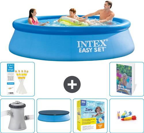 Intex Rond Opblaasbaar Easy Set Zwembad - 305 x 76 cm - Blauw - Inclusief Pomp Afdekzeil - Onderhoudspakket - Speelgoed - 7-delig