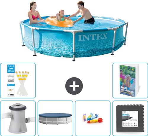 Intex Rond Frame Zwembad - 305 x 76 cm - Waterprint - Inclusief Pomp Afdekzeil - Speelgoed - Vloertegels - 7-delig