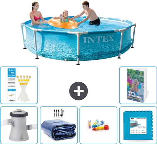 Intex Rond Frame Zwembad - 305 x 76 cm - Waterprint - Inclusief Pomp Solarzeil - Speelgoed - Vloertegels - 7-delig