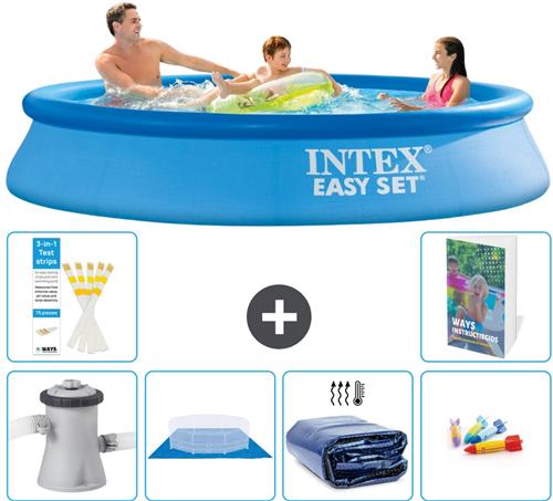 Intex Rond Opblaasbaar Easy Set Zwembad - 305 x 61 cm - Blauw - Inclusief Pomp Grondzeil - Solarzeil - Speelgoed - 7-delig