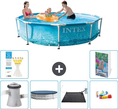 Intex Rond Frame Zwembad - 305 x 76 cm - Waterprint - Inclusief Pomp Afdekzeil - Solar Mat - Speelgoed - 7-delig