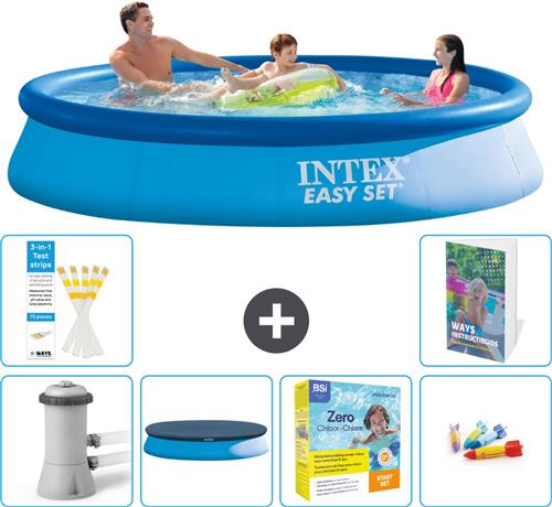 Intex Rond Opblaasbaar Easy Set Zwembad - 366 x 76 cm - Blauw - Inclusief Pomp Afdekzeil - Onderhoudspakket - Speelgoed - 7-delig
