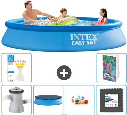 Intex Rond Opblaasbaar Easy Set Zwembad - 305 x 61 cm - Blauw - Inclusief Pomp Afdekzeil - Speelgoed - Vloertegels - 7-delig
