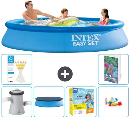 Intex Rond Opblaasbaar Easy Set Zwembad - 305 x 61 cm - Blauw - Inclusief Pomp Afdekzeil - Onderhoudspakket - Speelgoed - 7-delig