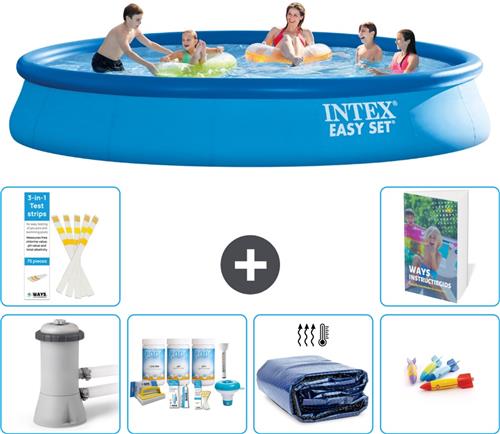Intex Rond Opblaasbaar Easy Set Zwembad - 457 x 84 cm - Blauw - Inclusief Pomp Onderhoudspakket - Solarzeil - Speelgoed - 7-delig