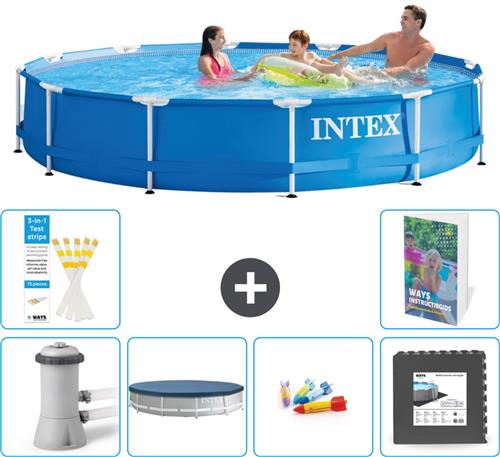 Intex Rond Frame Zwembad - 366 x 76 cm - Blauw - Inclusief Pomp Afdekzeil - Speelgoed - Vloertegels - 7-delig