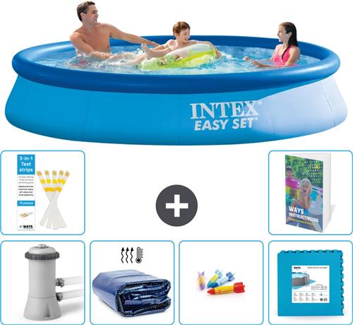 Intex Rond Opblaasbaar Easy Set Zwembad - 366 x 76 cm - Blauw - Inclusief Pomp Solarzeil - Speelgoed - Vloertegels - 7-delig