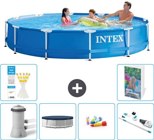 Intex Rond Frame Zwembad - 366 x 76 cm - Blauw - Inclusief Pomp Afdekzeil - Speelgoed - Stofzuiger - 7-delig