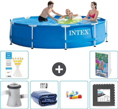 Intex Rond Frame Zwembad - 305 x 76 cm - Blauw - Inclusief Pomp Solarzeil - Speelgoed - Vloertegels - 7-delig