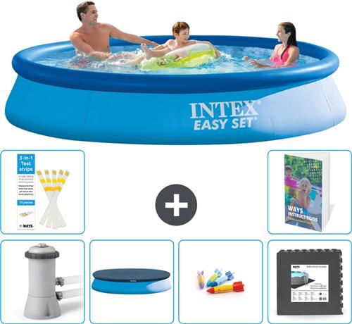 Intex Rond Opblaasbaar Easy Set Zwembad - 366 x 76 cm - Blauw - Inclusief Pomp Afdekzeil - Speelgoed - Vloertegels - 7-delig