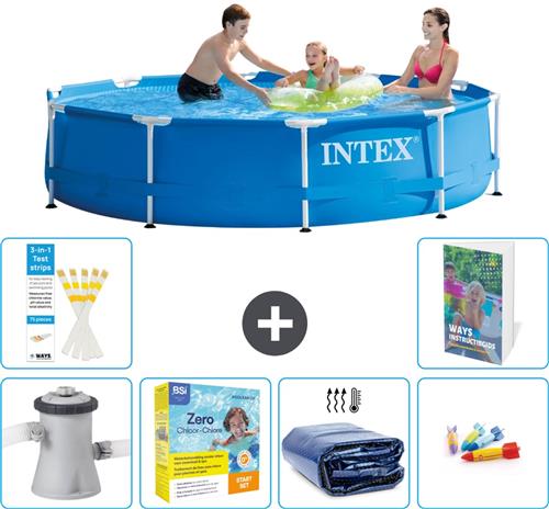 Intex Rond Frame Zwembad - 305 x 76 cm - Blauw - Inclusief Pomp Onderhoudspakket - Solarzeil - Speelgoed - 7-delig