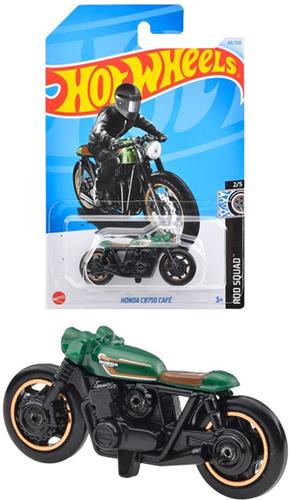 HOT WHEELS HONDA CB750 CAFÃ‰ MOTORCYCLE RACING GREEN 49/250 HW ROD SQUAD 2/5 LONG CARD 2024 1:64 METAL