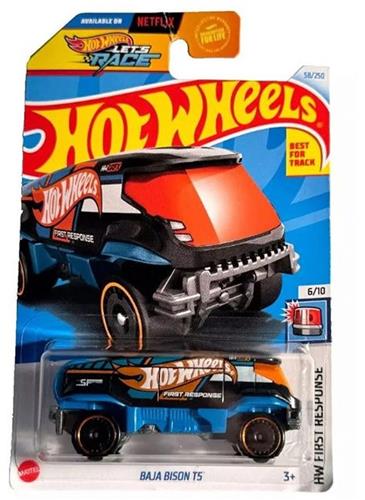 HOT WHEELS BAJA BISON T5 BLACK BLUE 67/250 HW FIRST RESPONSE 6/10 LONG CARD 2024 1:64 TRACK STARS NETFLIX LET'S DANCE