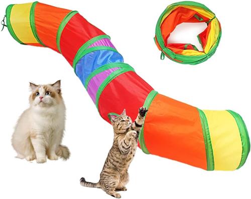 1 S-vormige kattentunnel  123Ã—25cm - Opgevouwen formaat 25Ã—25Ã—5cm - S-vormig regenboogspeelgoed - Lichtgewicht en draagbaar