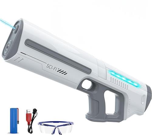 Thuys - Elektrisch waterpistool voor kinderen en volwassenen, speelgoed met batterijvoeding, waterreservoir, led-verlichting, automatische wateropname, zomerspel voor op het strand en buiten