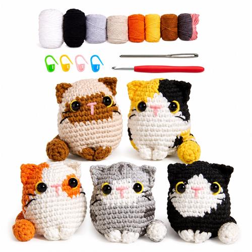 BOTC Haakpakket voor beginners - 6 stuks-Beginners haakset - Amigurumi haakpakketten -5 katten set