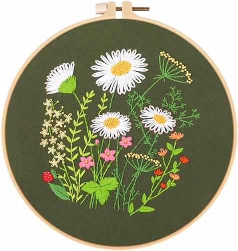 Beginnersset voor borduren met madeliefjes - Doe-het-zelf borduurset voor beginners - Inclusief borduurring en materiaal - Eenvoudig en gemakkelijk te begrijpen patroon - Knutselset voor textielborduurwerk - Geschikt voor tieners en volwassenen