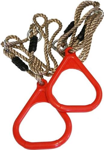 Kinder speeltoestel ringenset rood 16 x 21 cm - Buitenspeelgoed - Turn/gym benodigdheden - Speeltoestel ringen 2 stuks