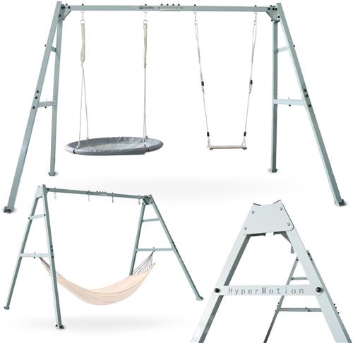 HyperMotion 4-in-1 Tuinschommel met Frame  Hangmat, Schommel en Nestschommel  Belastbaar tot 180 kg  Grijs