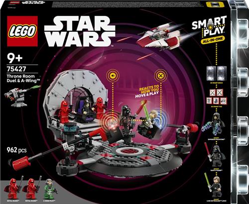 LEGOÂ® Star Wars SMART Play: Troonzaalduel en A-Wing Interactief Bouwspeelgoed - Alles-in-EÃ©n Set - Reageert op hoe je Beweegt en Speelt met een SMART-Steen - Cadeau voor Jongens, Meisjes en Kinderen Vanaf 9 Jaar - 75427