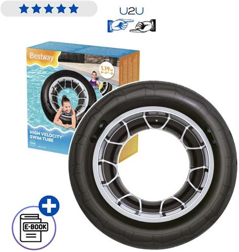 Bestway Opblaasbare Zwemband 36102 119 cm - Band Model Tire Design Water Ring Zwemring Voor Volwassenen En Kinderen 12+ PVC Strand En Zwembad Met Ebook