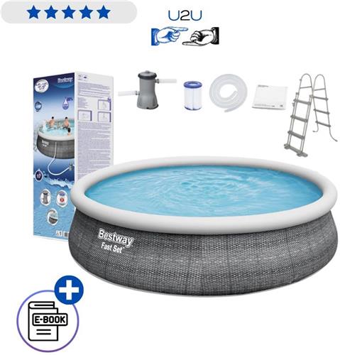 Bestway Opblaasbaar Zwembad 457 x 107 cm 57372 Familie Zwembad Met Filterpomp 2006 l/h Ladder Afdekzeil 12362L Tuinzwembad Met Ebook