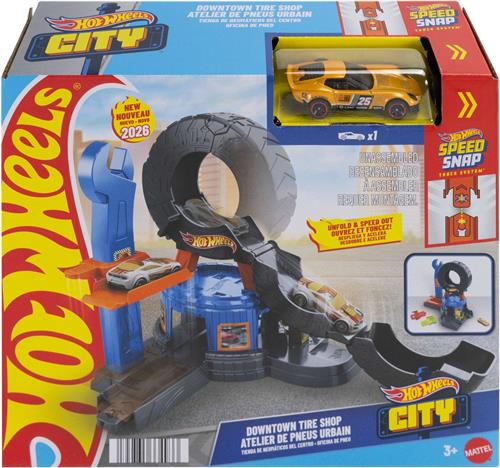 Hot Wheels City Centrum Bandenwerkplaats - Speelset en speelgoedauto - Geschikt voor het snel-klik-baansysteem