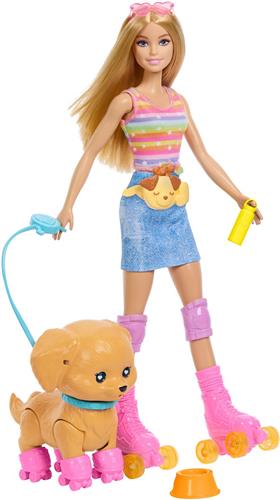 Barbie Pets Skaten en Rennen Pup - Blonde Pop met Puppy en Skates en Accessoires