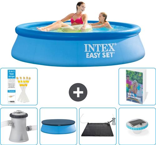 Intex Rond Opblaasbaar Easy Set Zwembad - 244 x 61 cm - Blauw - Inclusief Pomp Afdekzeil - Solar Mat - Verlichting - 7-delig