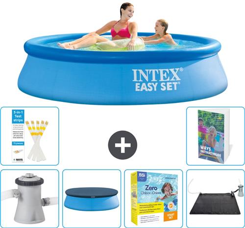 Intex Rond Opblaasbaar Easy Set Zwembad - 244 x 61 cm - Blauw - Inclusief Pomp Afdekzeil - Onderhoudspakket - Solar Mat - 7-delig